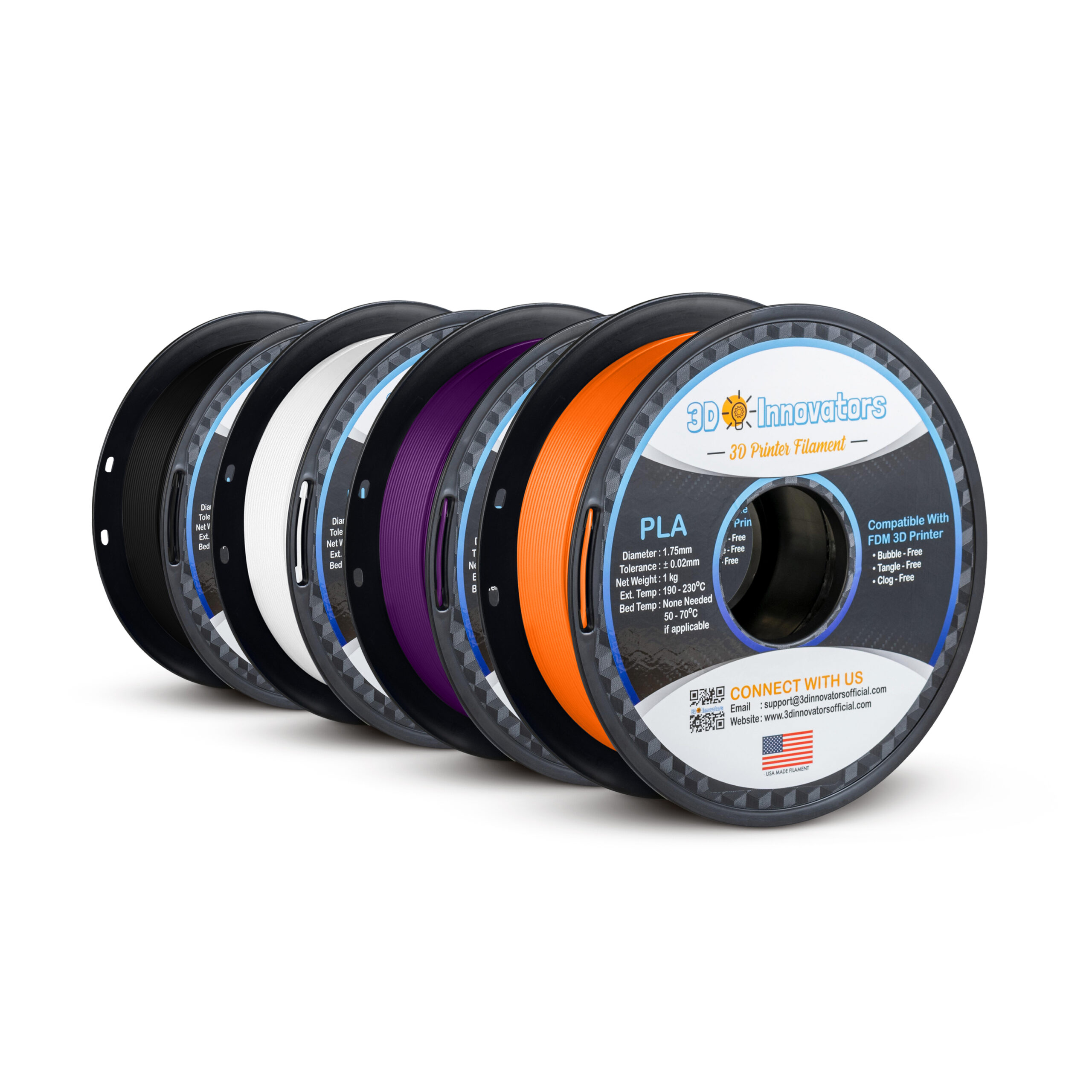 Halloween Pack PLA filament – Black, White, Purple and Orange