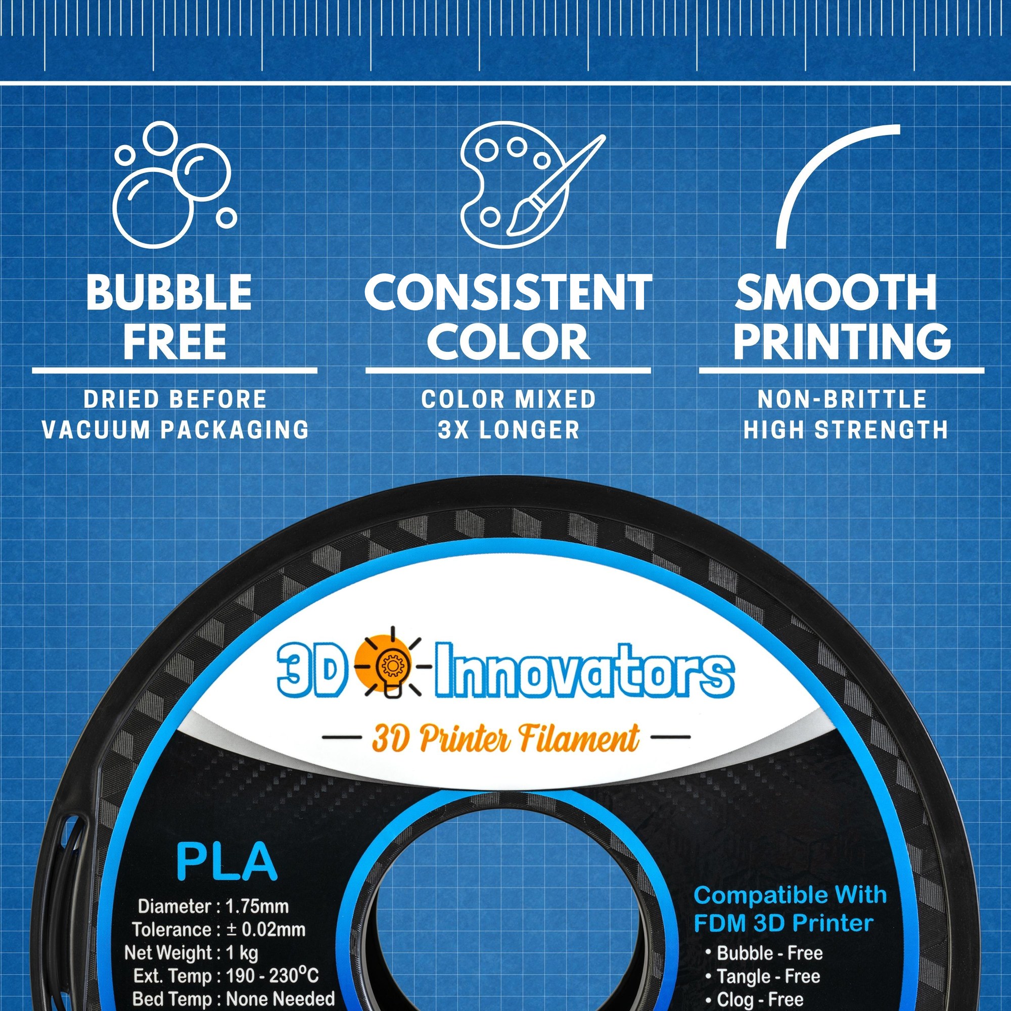 Black PLA filament spool